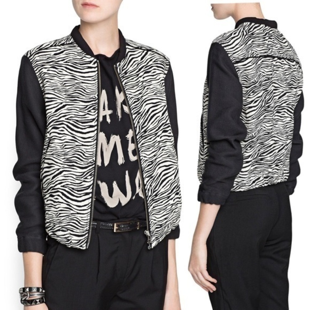 MANGO Zebra Print Bomber Jacket